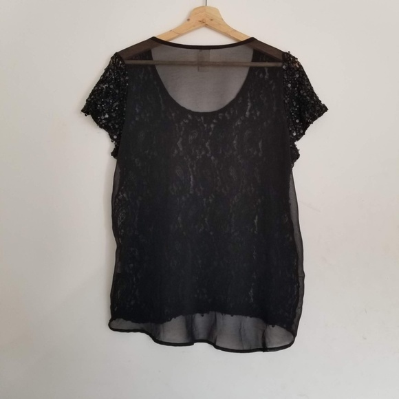 Anthropologie Bird Cage Sheer Black Sequins Shiny Short Sleeve Top - Picture 5 of 6